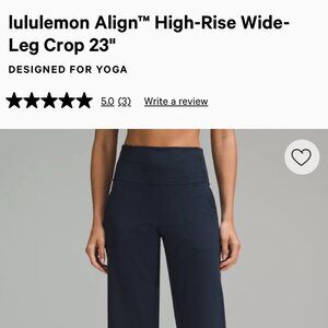 NWOT Lululemon Align High-Rise Wide-Leg Crop 23" Navy Blue Size 8